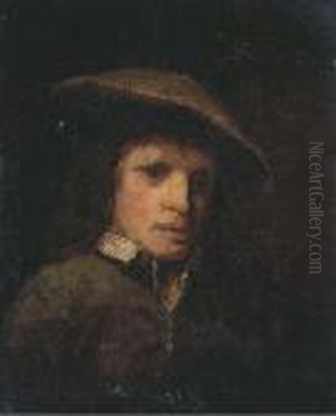 Portrait Of A Man, Bust-length, In A Green Coat, Chemise And Greencap Oil Painting by Rembrandt Van Rijn