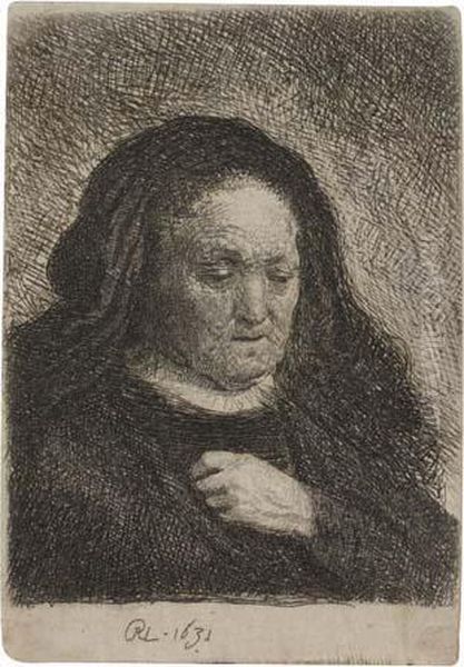 The Artist's Mother With Her Hand On Her Chest: Smallbust Oil Painting by Rembrandt Van Rijn