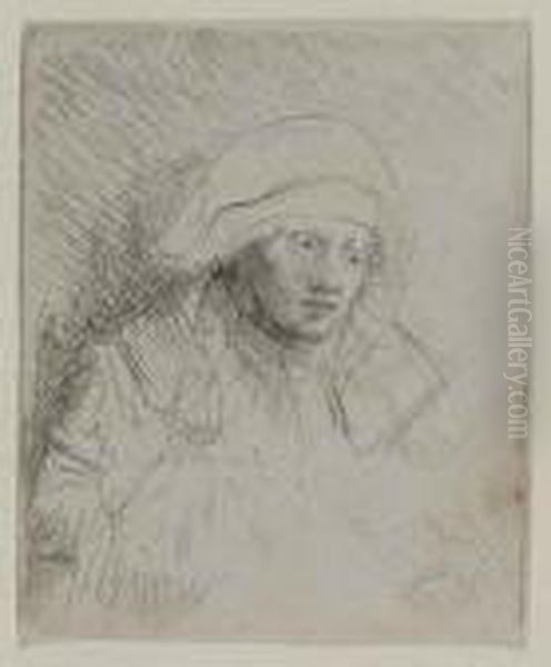 Sick Woman With A Large, White Headdress Oil Painting by Rembrandt Van Rijn