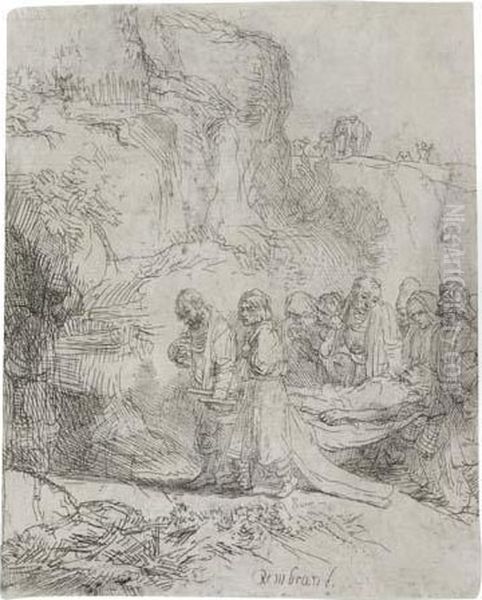 Christ Carried To The Tomb Oil Painting by Rembrandt Van Rijn