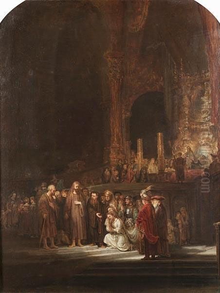 Christ And The Woman Taken In Adultery Oil Painting by Rembrandt Van Rijn