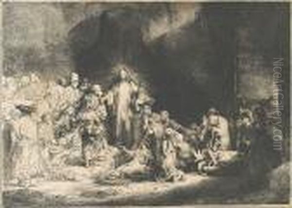 Christ Healing The Sick. 'the Hundred Guilder Print' Oil Painting by Rembrandt Van Rijn