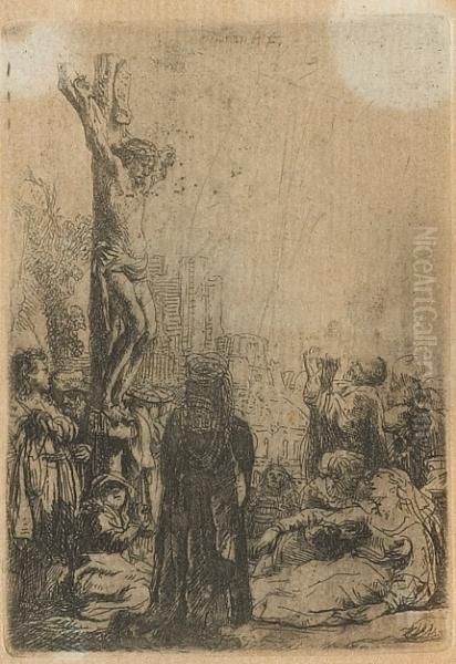 The Crucifixion: Small Plate Oil Painting by Rembrandt Van Rijn