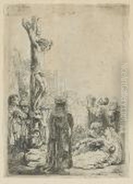 The Crucifixion: Small Plate Oil Painting by Rembrandt Van Rijn