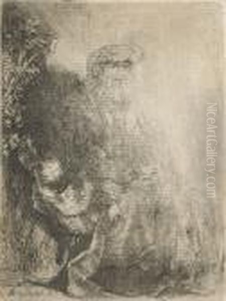 Abraham Caressing Isaac Oil Painting by Rembrandt Van Rijn