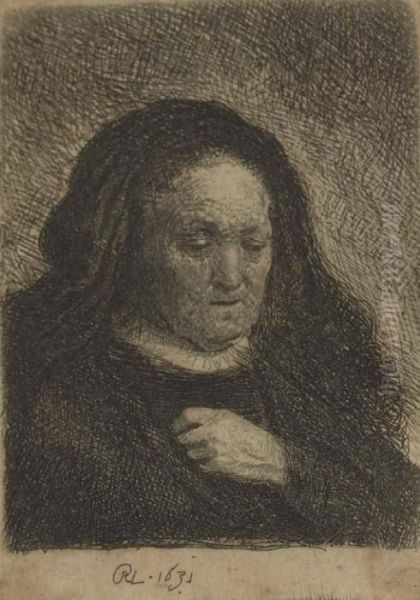 The Artist's Mother With Her Hand On Her Chest Oil Painting by Rembrandt Van Rijn