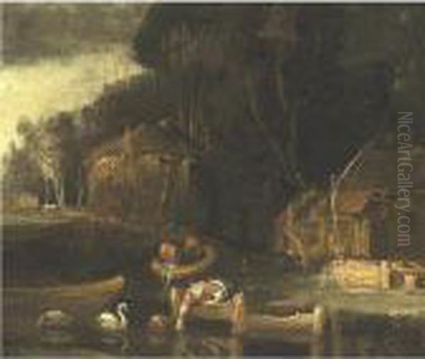 Landscape With A Farm Oil Painting by Rembrandt Van Rijn