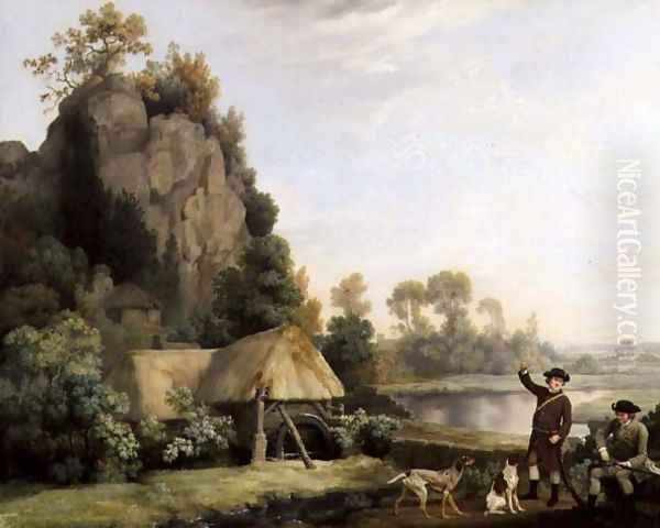 Two Gentlemen Going a Shooting, with a View of Creswell Crags, Taken on the Spot Oil Painting by George Stubbs