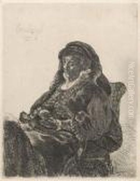 The Artist's Mother Seated, In Widow's Dress And Blackgloves Oil Painting by Rembrandt Van Rijn