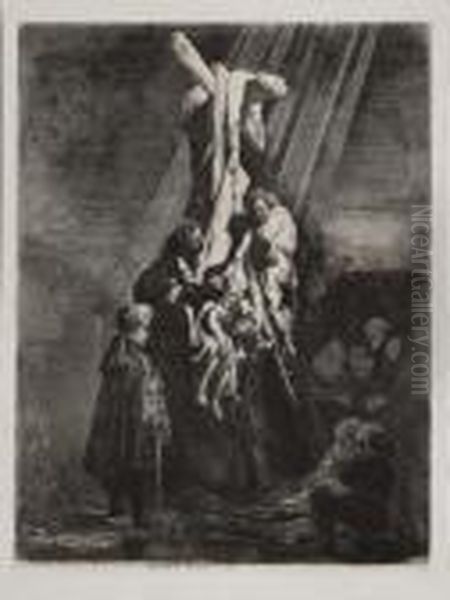 The Descent From The Cross: Second Plate Oil Painting by Rembrandt Van Rijn