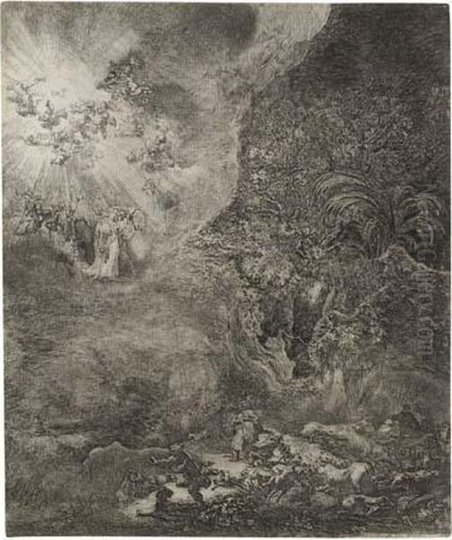 The Angel Appearing To The Shepherds Oil Painting by Rembrandt Van Rijn