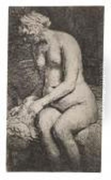 Woman Bathing Her Feet At A Brook Oil Painting by Rembrandt Van Rijn