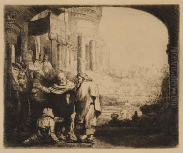 Peter And John Healing The Cripple At The Gate Of Thetemple Oil Painting by Rembrandt Van Rijn