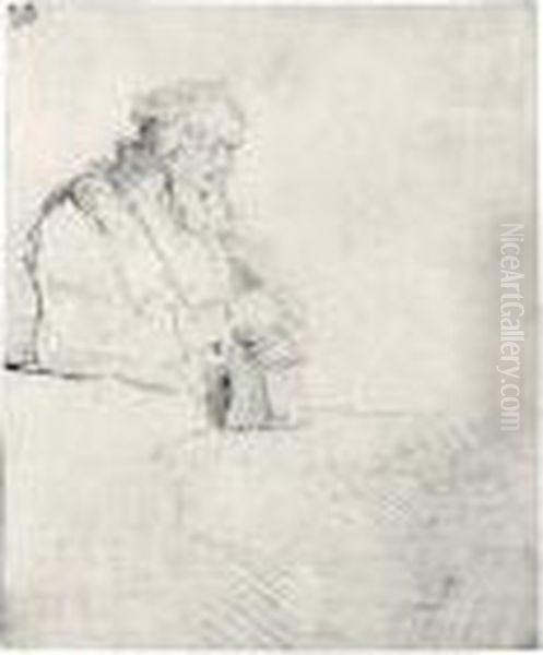 Old Man In Meditation, Leaning On A Book (b., Holl.147; H.218; Bb.45-4) Oil Painting by Rembrandt Van Rijn