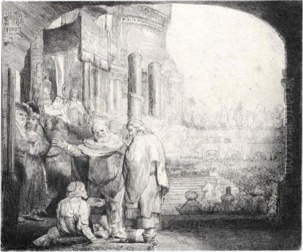 Peter And John Healing The 
Cripple At The Gate Of The Temple (b., Holl.94; H.301; Bb.59-a) Oil Painting by Rembrandt Van Rijn