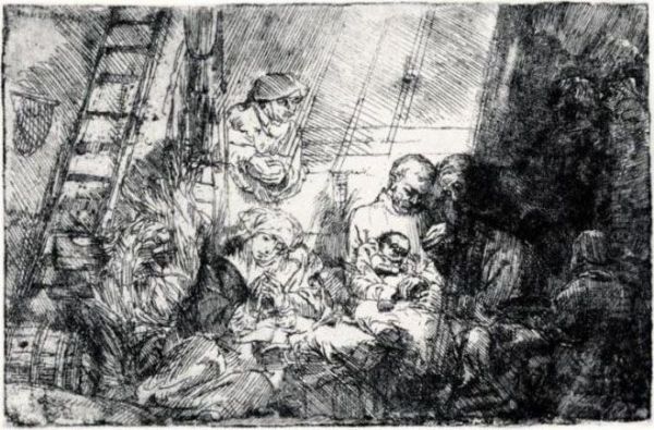 The Circumcision In The Stable (b., Holl.47; H.274; Bb.54-b) Oil Painting by Rembrandt Van Rijn