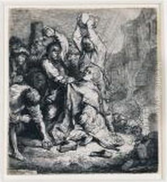 The Stoning Of St Stephen (b., Holl.97; H.125; Bb.35-a) Oil Painting by Rembrandt Van Rijn