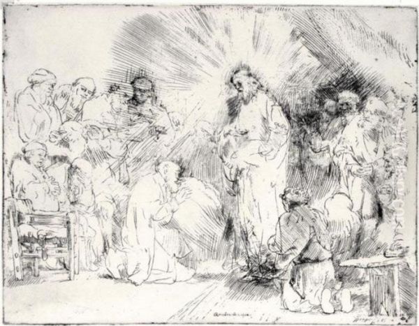 Christ Appearing To The Apostles (b., Holl.89; H.237; Bb.56-a) Oil Painting by Rembrandt Van Rijn