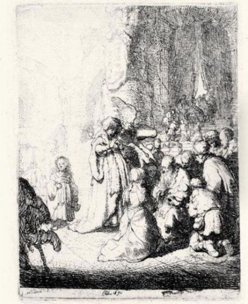 The Presentation In The Temple With The Angel: Small Plate (b., Holl.51; H.18; Bb.30-c) Oil Painting by Rembrandt Van Rijn