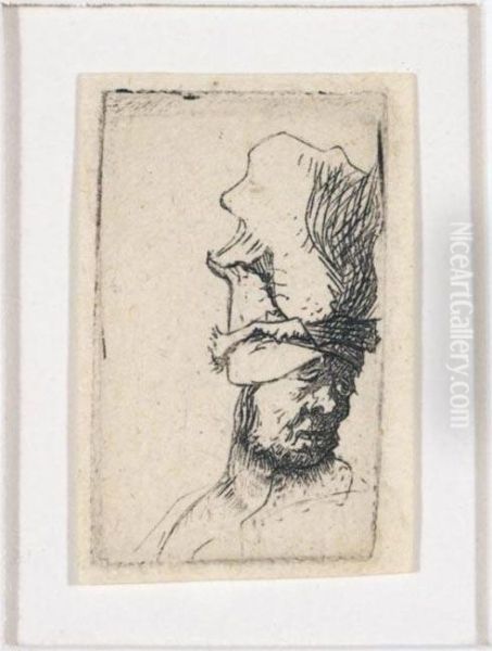 Head Of A Man In A High Cap (b., Holl.302; H.39; Bb.31-2) Oil Painting by Rembrandt Van Rijn