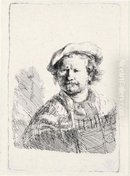 Self-portrait In A Flat Cap And Embroidered Dress (b., Holl.26; H.157; Bb.38) Oil Painting by Rembrandt Van Rijn