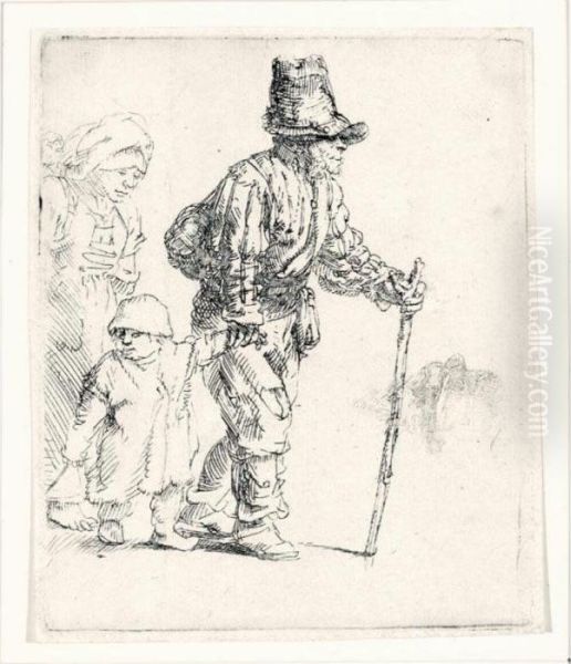 Peasant Family On The Tramp (b., Holl.131; H.259; Bb.52-3) Oil Painting by Rembrandt Van Rijn