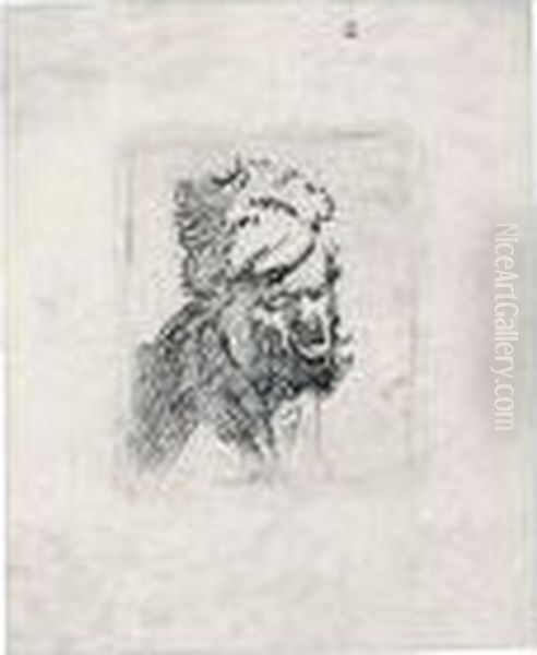 Head Of A Man In A Fur Cap, Crying Out Oil Painting by Rembrandt Van Rijn