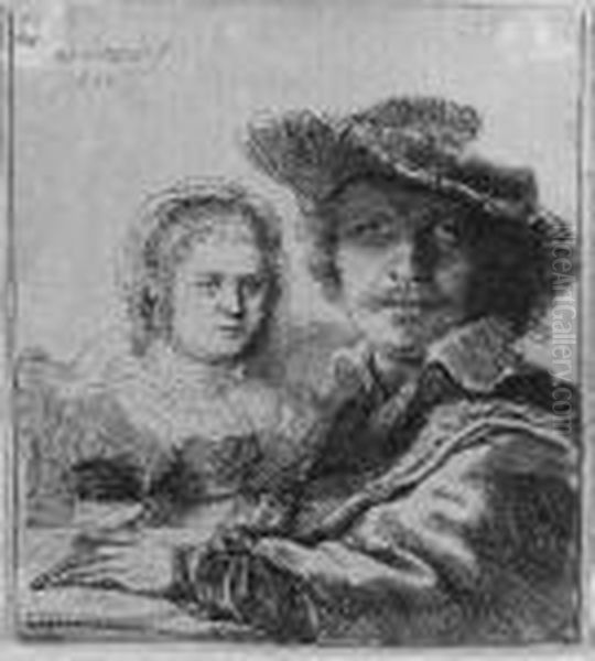 Self Portrait With Saskia (b., Holl. 19, H. 144) Oil Painting by Rembrandt Van Rijn