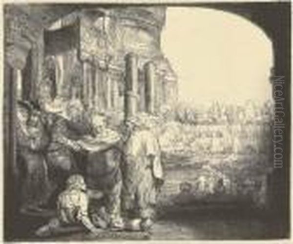 Saints Peter And John Healing The Cripple At The Gate Of The Temple Oil Painting by Rembrandt Van Rijn