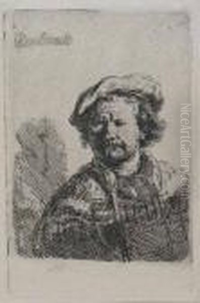 Self Portrait In Flat Cap Oil Painting by Rembrandt Van Rijn