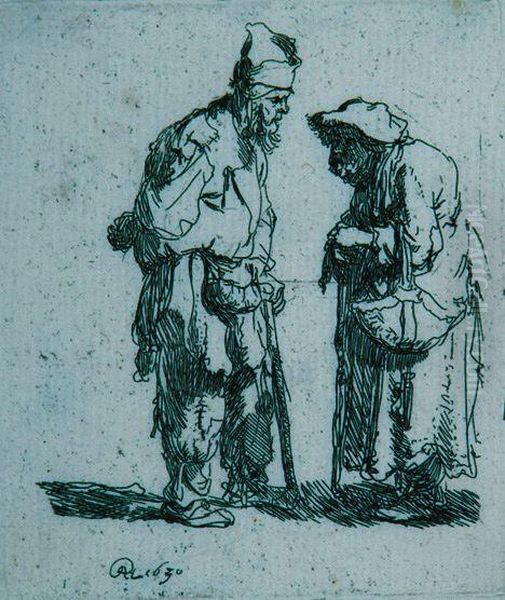 Beggar Man And A Beggar Woman Conversing Oil Painting by Rembrandt Van Rijn