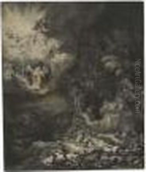 The Angel Appearing To The Shepherds Oil Painting by Rembrandt Van Rijn