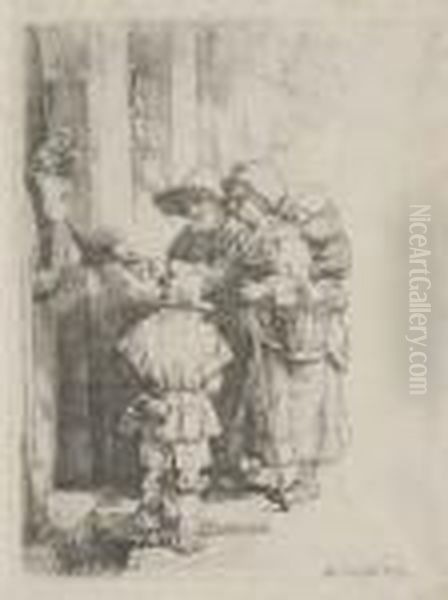 Beggars Receiving Alms At A Door Oil Painting by Rembrandt Van Rijn