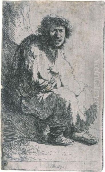 Beggar Seated On A Bank (b., Holl. 174; H. 11; Bb. 30-b) Oil Painting by Rembrandt Van Rijn