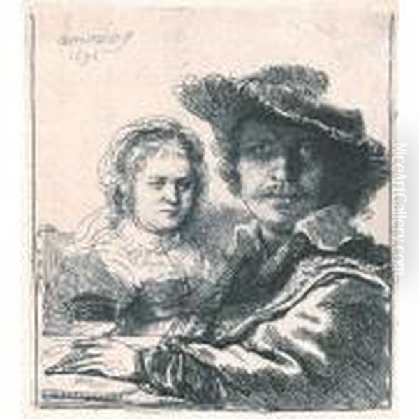 Self Portrait With Saskia (b., Holl. 19; H. 144; Bb. 36-a) Oil Painting by Rembrandt Van Rijn