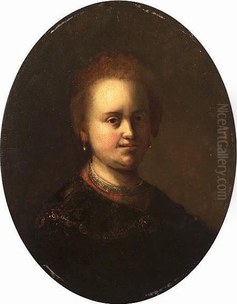 Portrait Of Saskia, Bust-length, In A Brown Dress And Pearl Earrings Oil Painting by Rembrandt Van Rijn