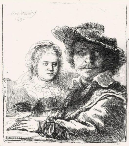 Self Portrait With Saskia (bartsch, Hollstein 19; Hind 44; Bjorklund & Barnard 36-a) Oil Painting by Rembrandt Van Rijn