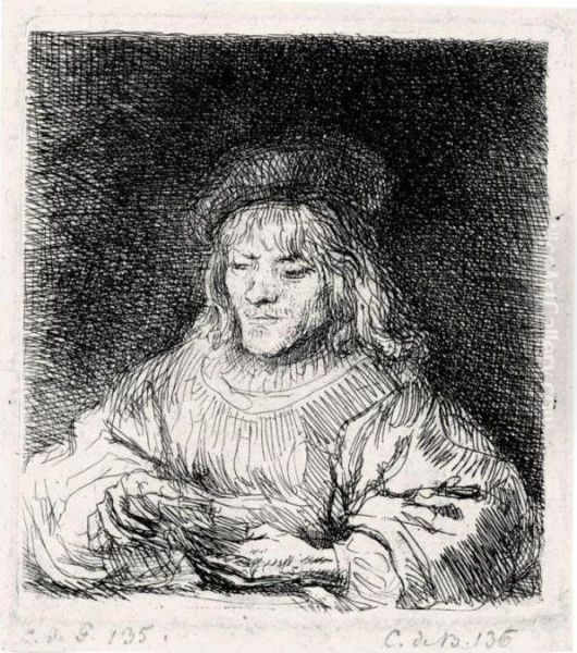 The Cardplayer (b., Holl.136; H.190; Bb.41-m) Oil Painting by Rembrandt Van Rijn