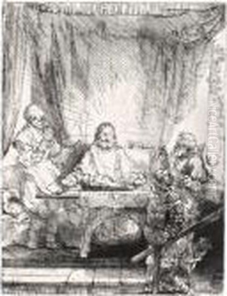 Christ At Emmaus: Large Plate (b., Holl.87; H.282; Bb.54-h) Oil Painting by Rembrandt Van Rijn