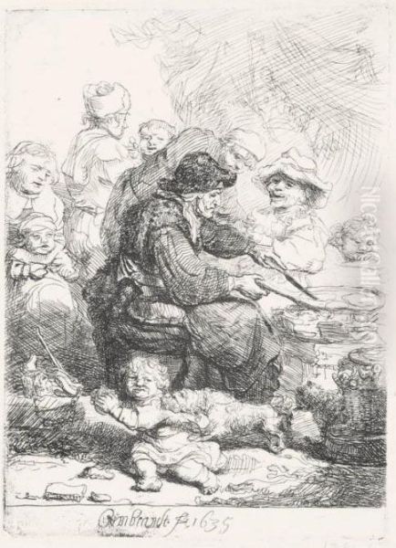 The Pancake Woman (b., Holl.124; H.141; Bb.35-j) Oil Painting by Rembrandt Van Rijn