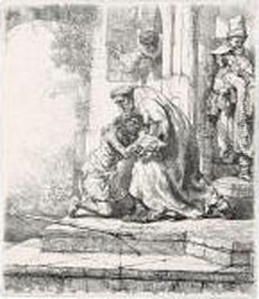 The Return Of The Prodigal Son (b., Holl.91; H.147; Bb.36-d) Oil Painting by Rembrandt Van Rijn