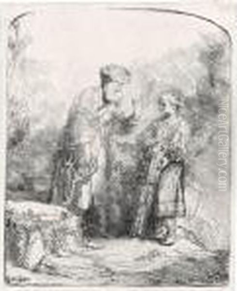 Abraham And Isaac (b., Holl.34; H.214; Bb.45-d) Oil Painting by Rembrandt Van Rijn