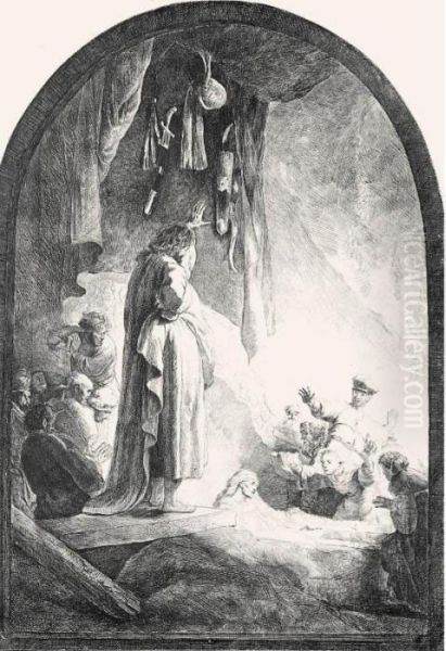 The Raising Of Lazarus: Larger Plate (b., Holl.73; H.96; Bb.32-4) Oil Painting by Rembrandt Van Rijn