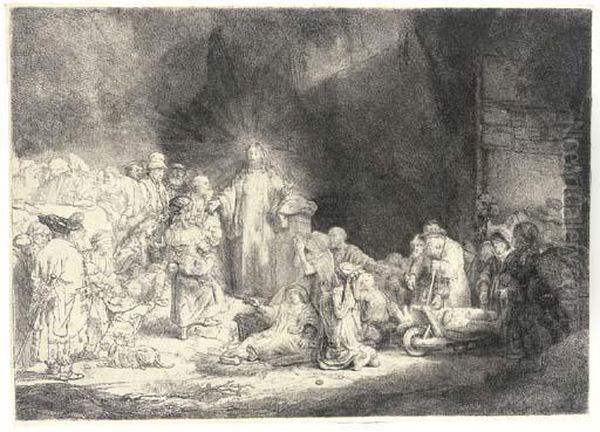 Christ Healing The Sick: 'the Hundred Guilder Print' Oil Painting by Rembrandt Van Rijn