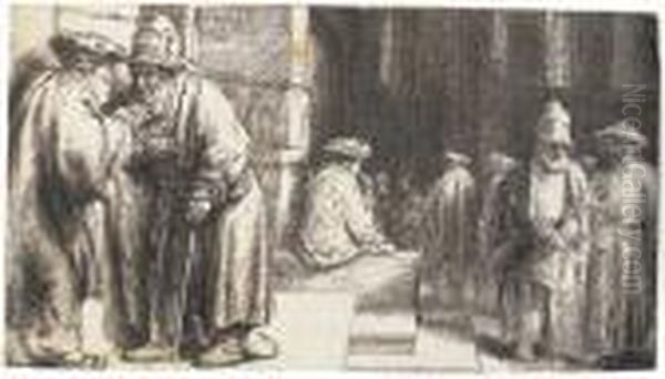 Jews In The Synagogue Oil Painting by Rembrandt Van Rijn