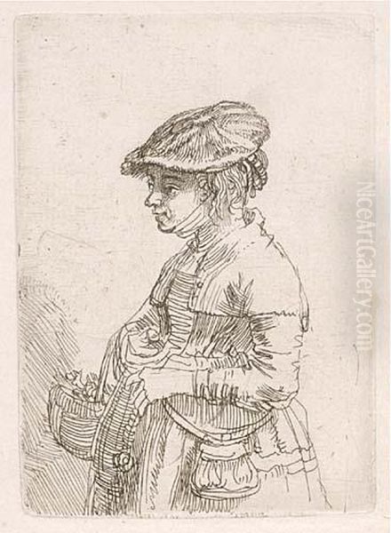 Girl With A Basket Oil Painting by Rembrandt Van Rijn