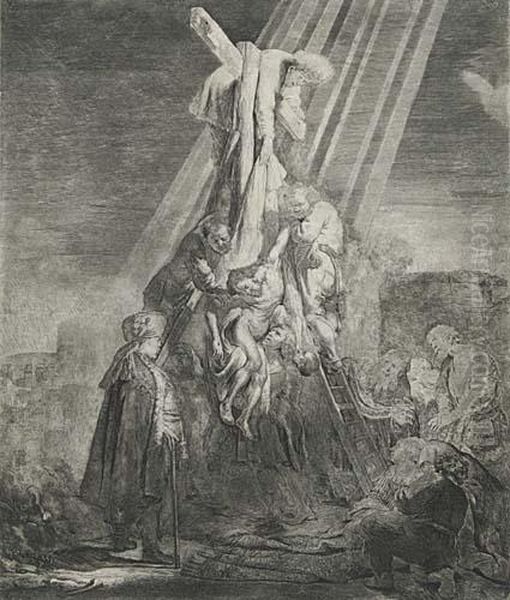 The Descent From The Cross: Second Plate Oil Painting by Rembrandt Van Rijn