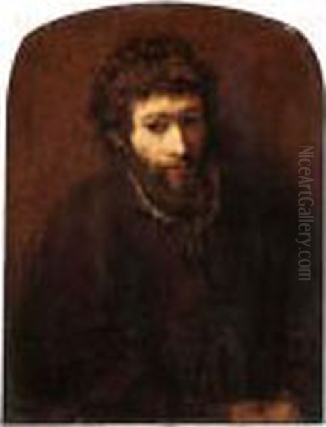 Portrait Of A Bearded Man, Half Length, Wearing Brown Oil Painting by Rembrandt Van Rijn