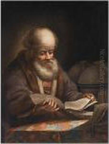 A Portrait Of A Bearded Man Reading Oil Painting by Rembrandt Van Rijn