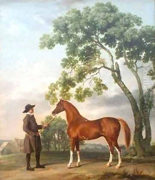 Lord Grosvenors Arabian Stallion with a Groom Oil Painting by George Stubbs